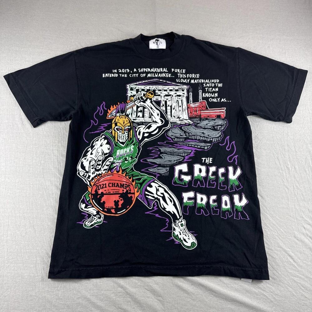 Milwaukee Bucks Warren Lotas Greek Freak Shirt Mens M Black Giannis Made In Usa